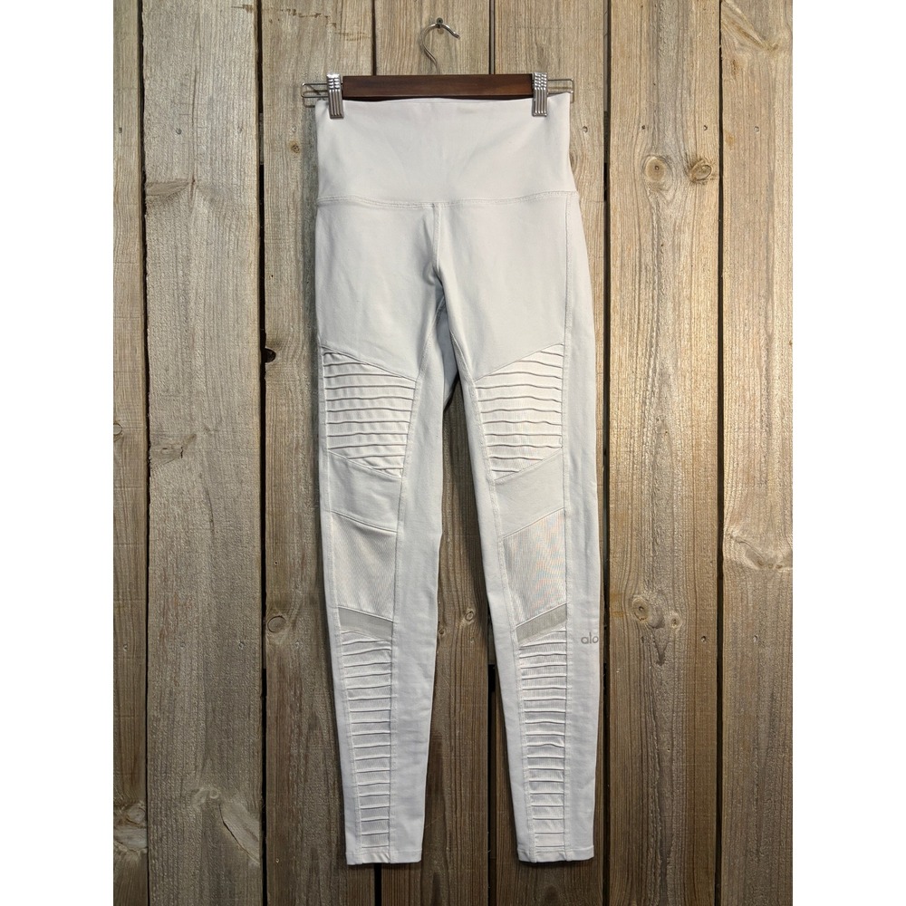 Alo Yoga High Waist Moto Leggings Light Gray‎ Bone Small W5494R RN87370